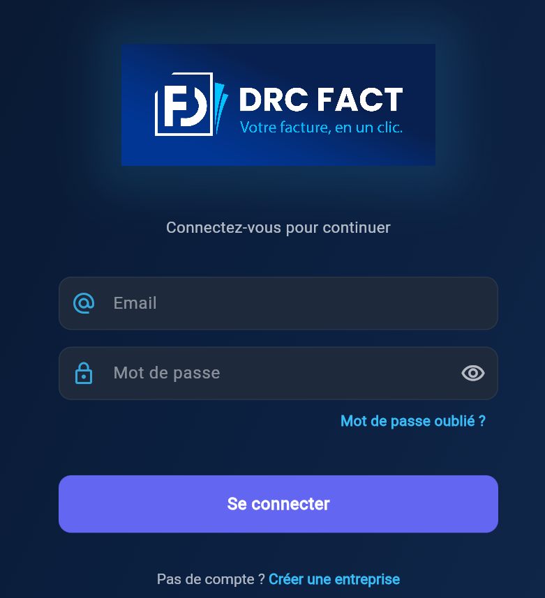 Écran de connexion DRC FACT sur le Web